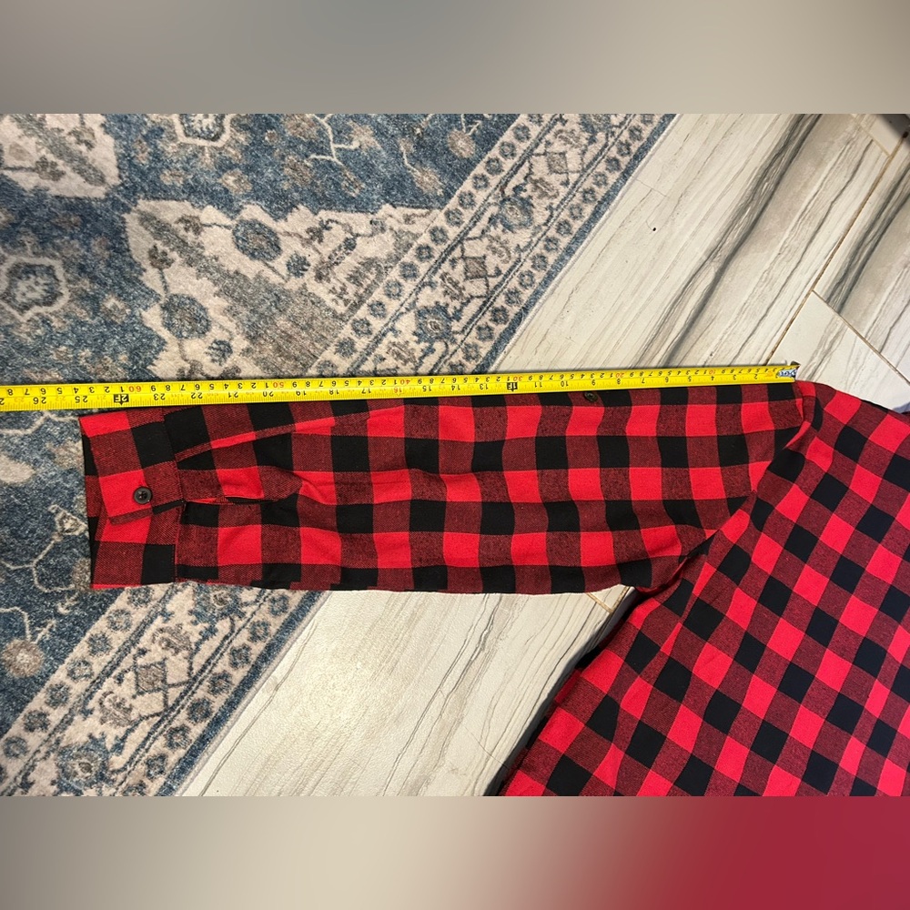 Red and Black Plaid Button-Up Boyfriend Flannel Tunic Length - Picture 15 of 16